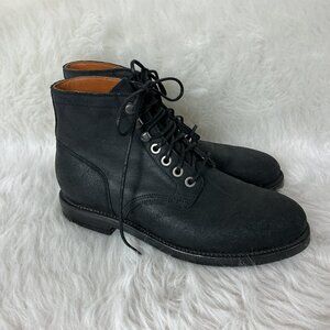 Grant Stone Men's Diesel Boot Black Waxed Commander Lace Up Leather Boots 8B